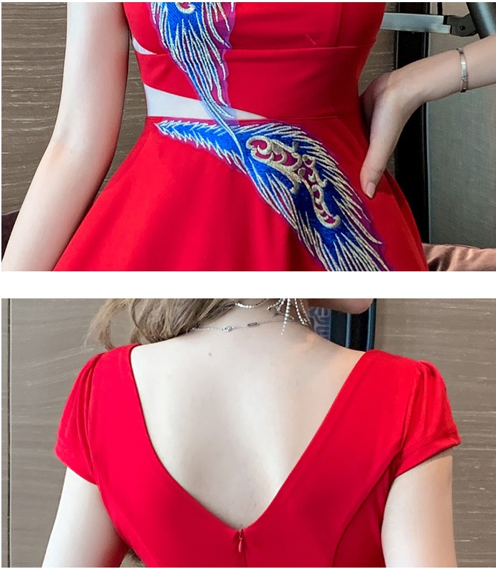 Sexy hollow Cover belly slim V-neck dress for women