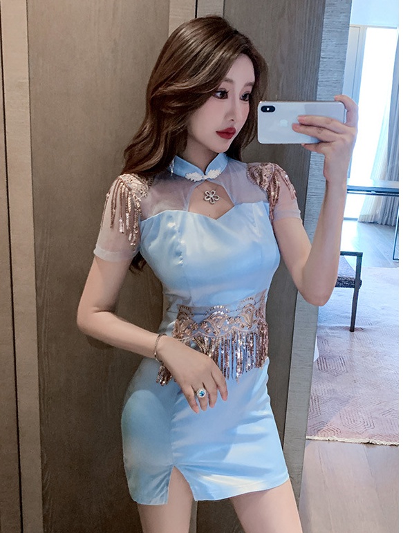 Overalls sexy perspective night show slim dress for women