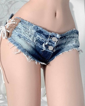 Elasticity holes jeans low-waist short jeans for women