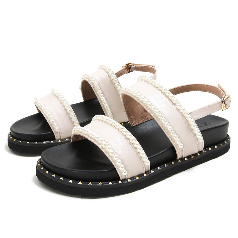 Large yard summer thick crust sandals pearl round slippers