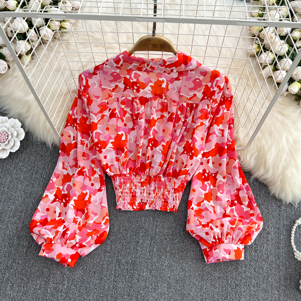 Floral Korean style shirt short tops for women
