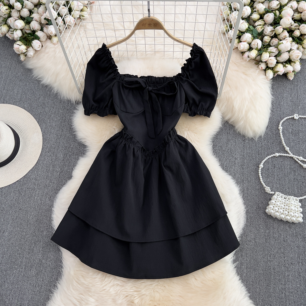 Square collar France style sweet retro dress for women