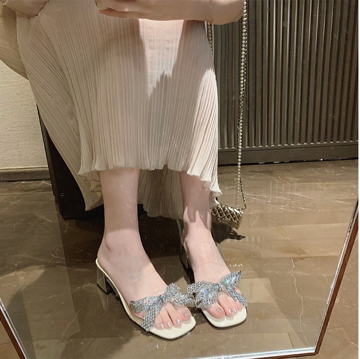 Transparent bow lady summer slippers for women