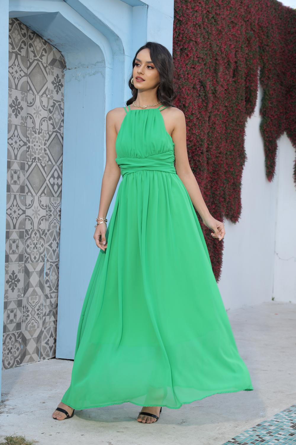 Chiffon green pure long dress long summer dress