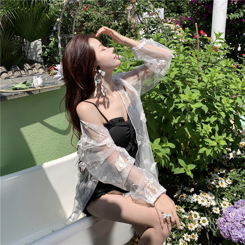 Vacation spa lace sexy lady long sleeve sunscreen smock