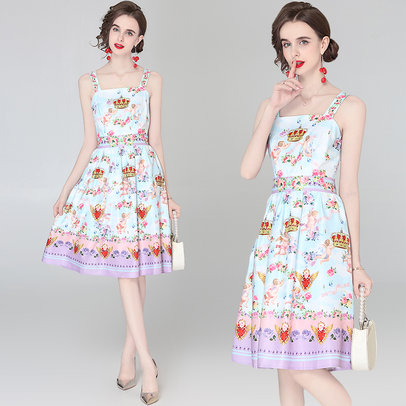 Floral lovely summer maiden sweet sling dress
