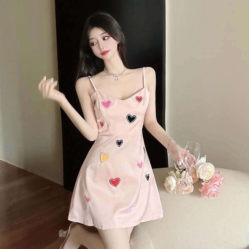 Sweet style sexy short sling heart summer temperament dress
