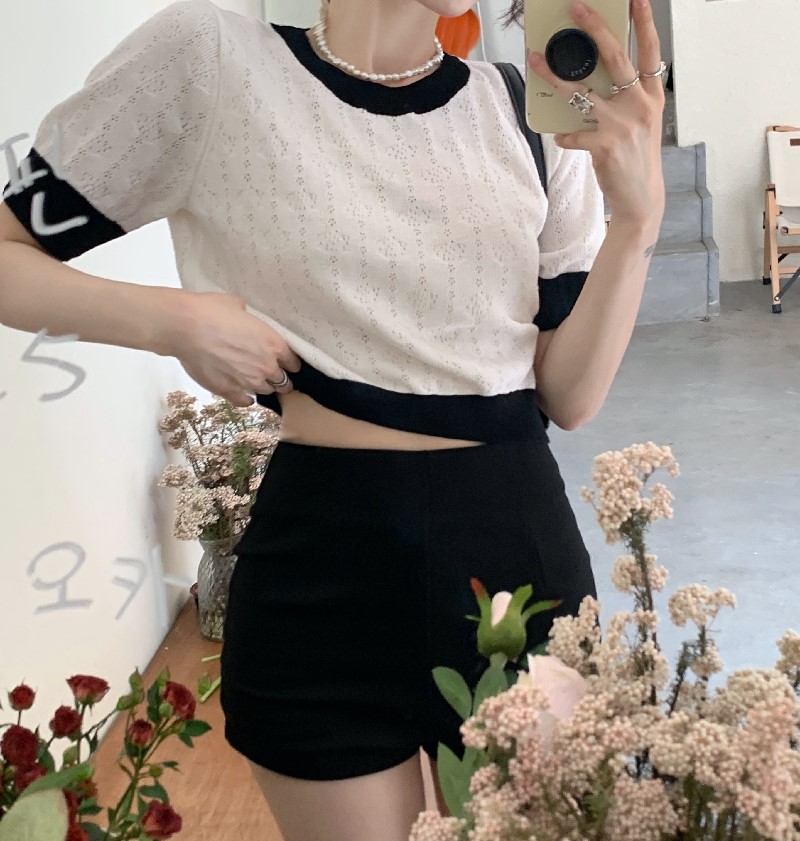 Small wool summer hollow France style knitted short tops