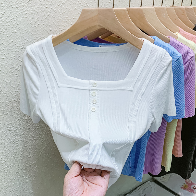 Short sleeve summer T-shirt white tops for women