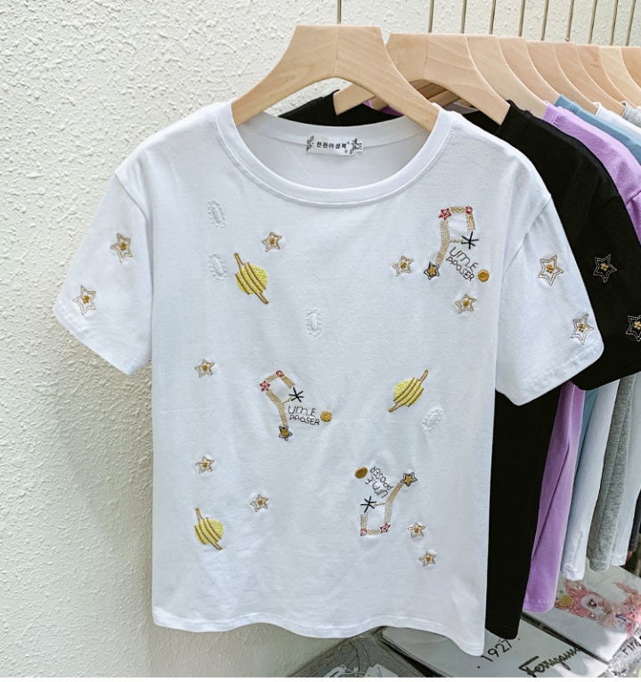 Loose starry sky business suit all-match round neck T-shirt