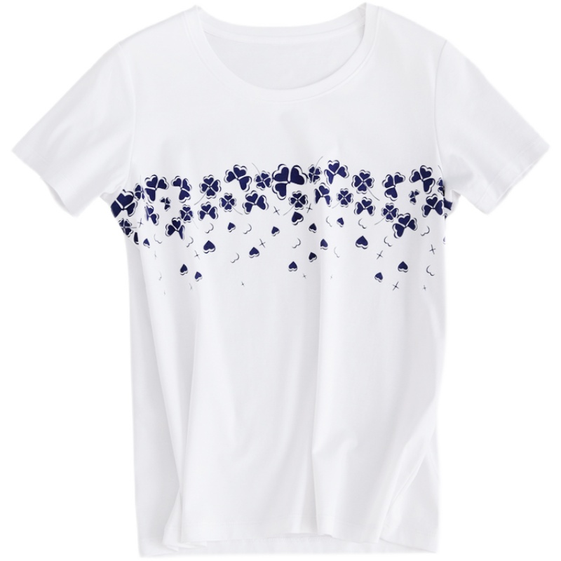 Short sleeve straight printing clover T-shirt