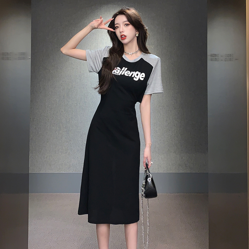 Printing mixed colors letters hollow summer dress for women