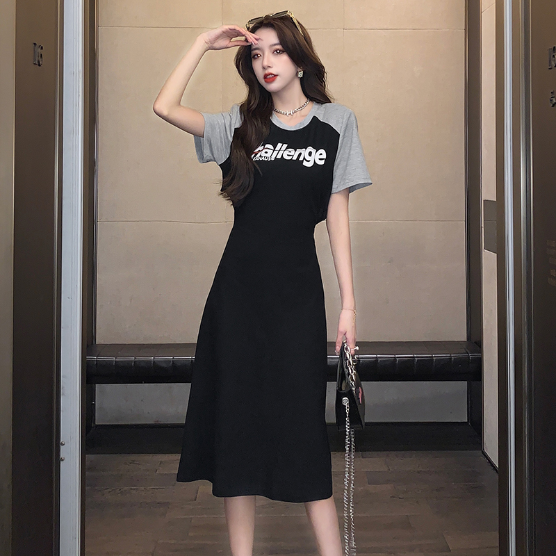 Printing mixed colors letters hollow summer dress for women