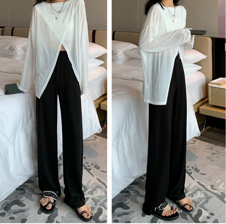 Conventional drape black wide leg pants for women