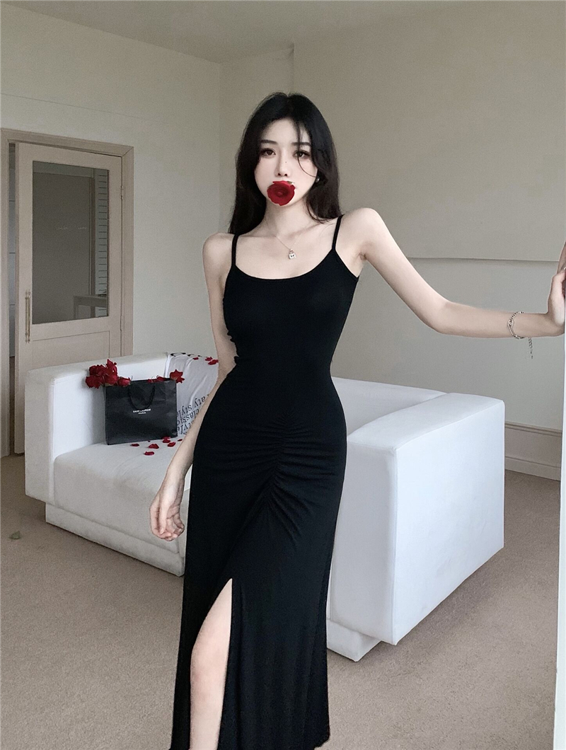Slim split spicegirl long fold dress for women