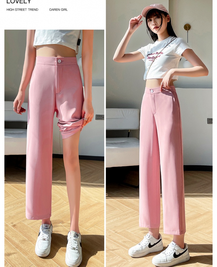 Drape chiffon ice silk pants pink high waist wide leg pants