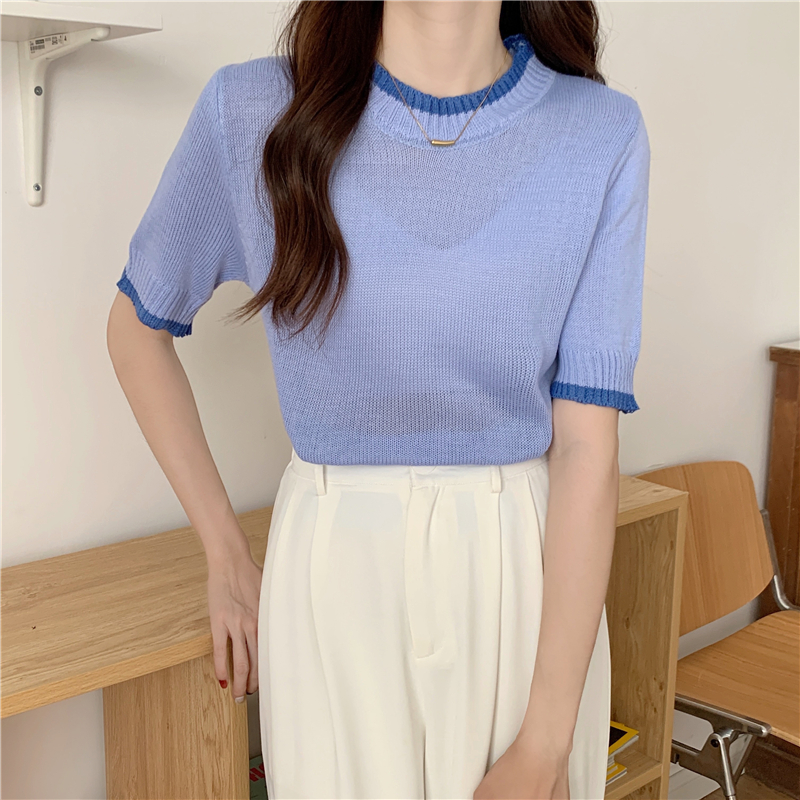 Wool mixed colors T-shirt tender sweater for women