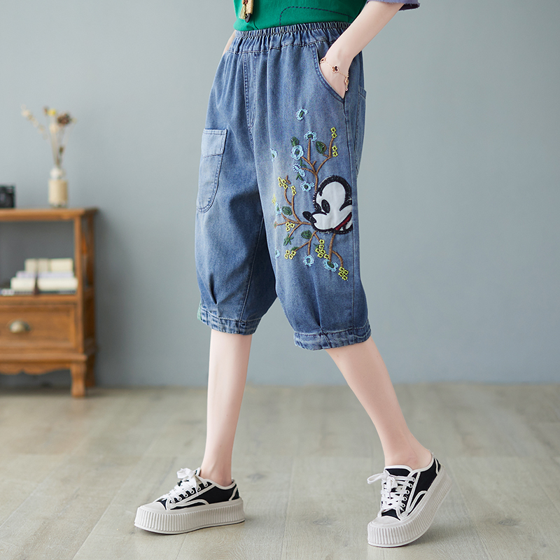 Harem five tenths jeans embroidery five pants for women