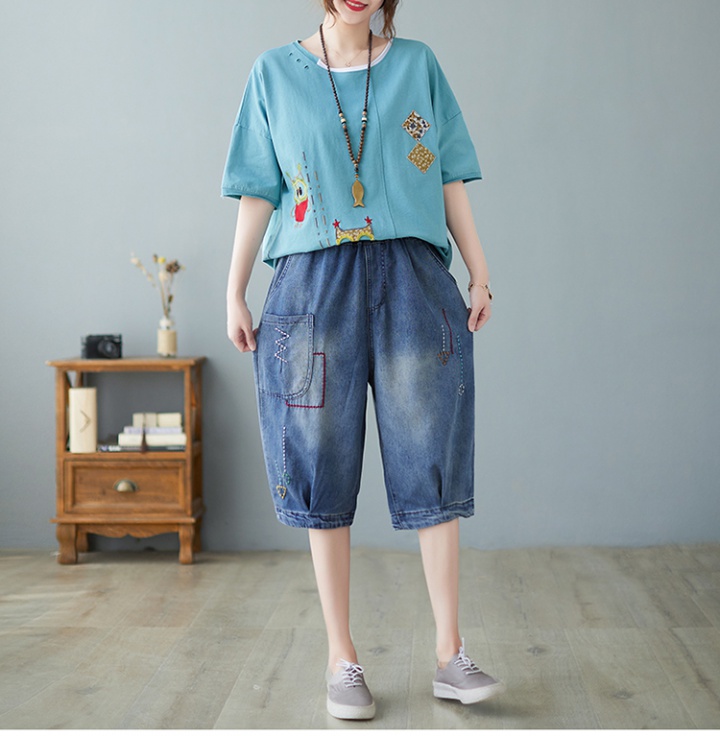 Slim embroidery five pants large yard shorts for women