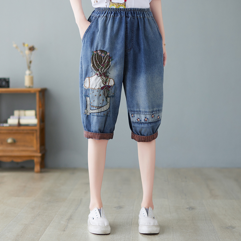 Large yard denim five pants summer cartoon shorts for women