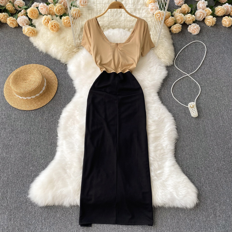 Package hip wrapped chest V-neck sexy long summer dress