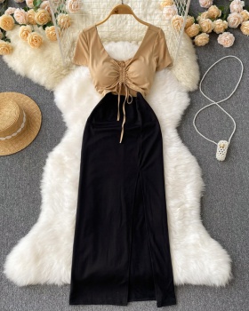 Package hip wrapped chest V-neck sexy long summer dress