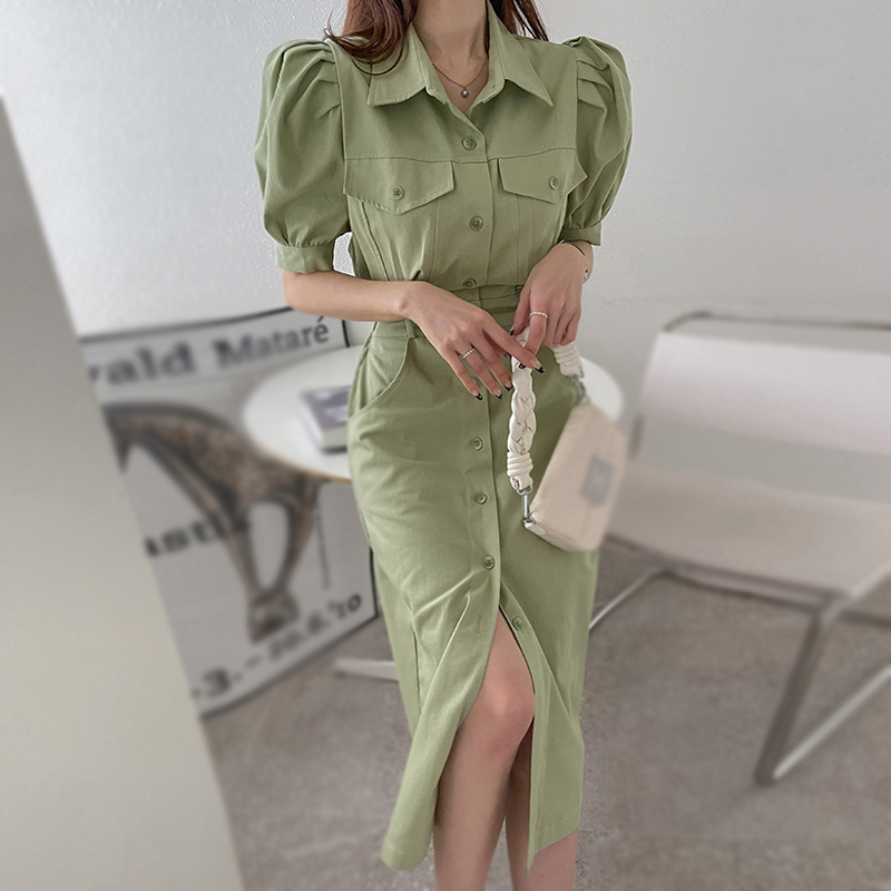 Korean style work clothing short sleeve dress