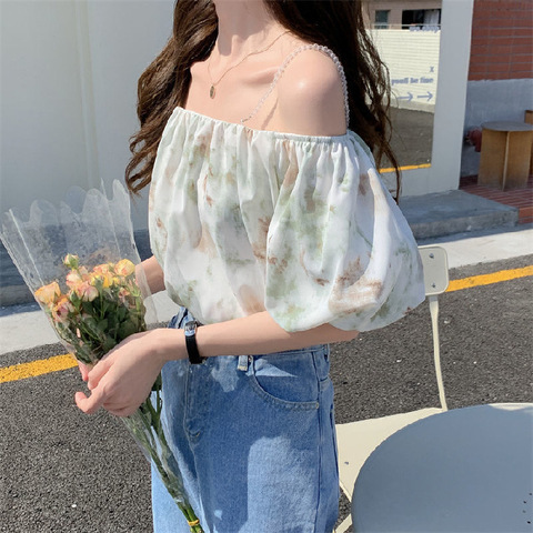 Summer floral shirt short sleeve chiffon tops for women