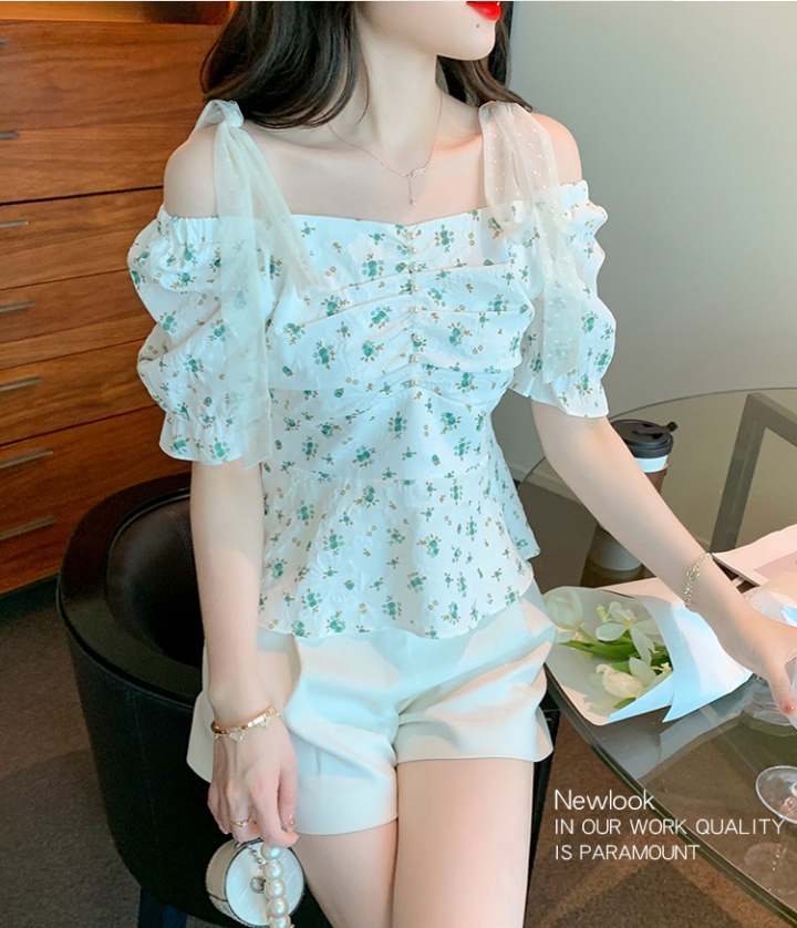 Korean style summer tops square collar printing shirt for women