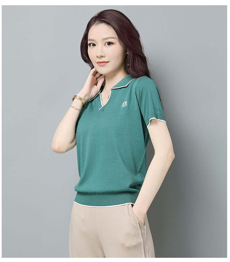 Thin short sleeve sweater ice silk loose shirts for women