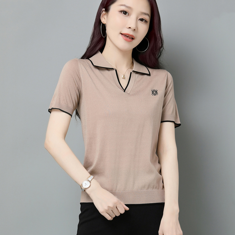 Thin short sleeve sweater ice silk loose shirts for women