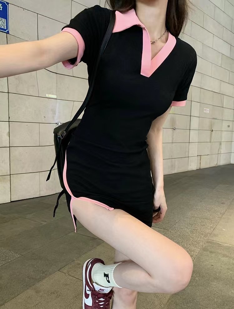 Slim spicegirl mixed colors split dress for women