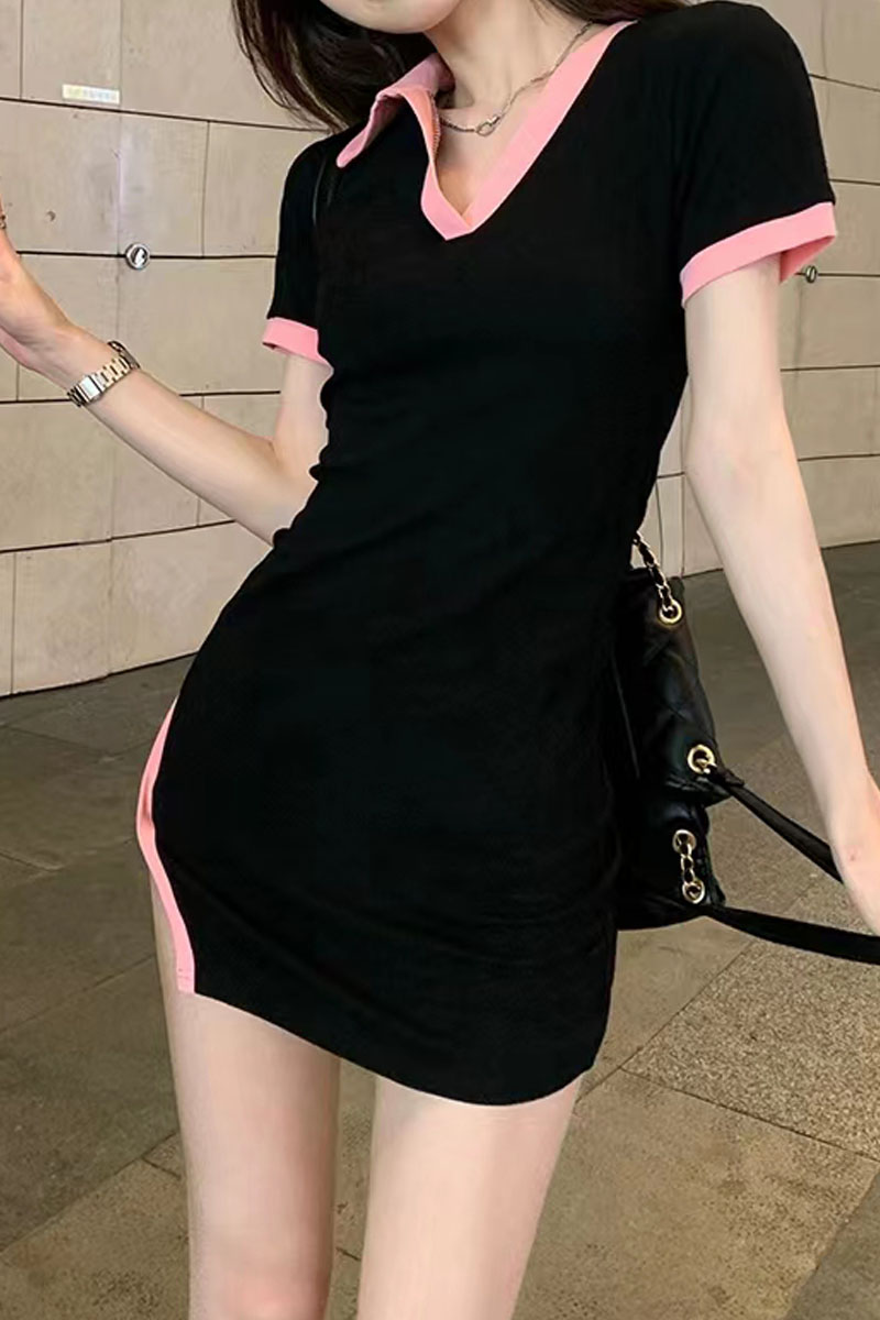Slim spicegirl mixed colors split dress for women