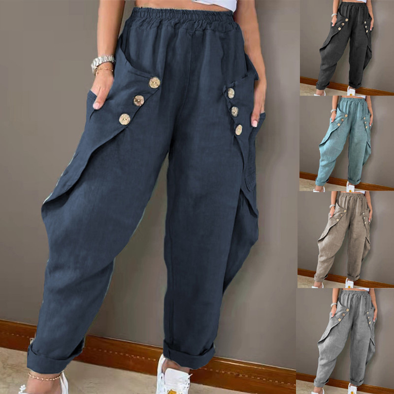 European style summer pinched waist long pants for women
