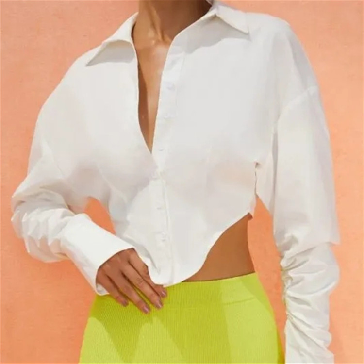 Arc hem irregular tops pinched waist shirt for women