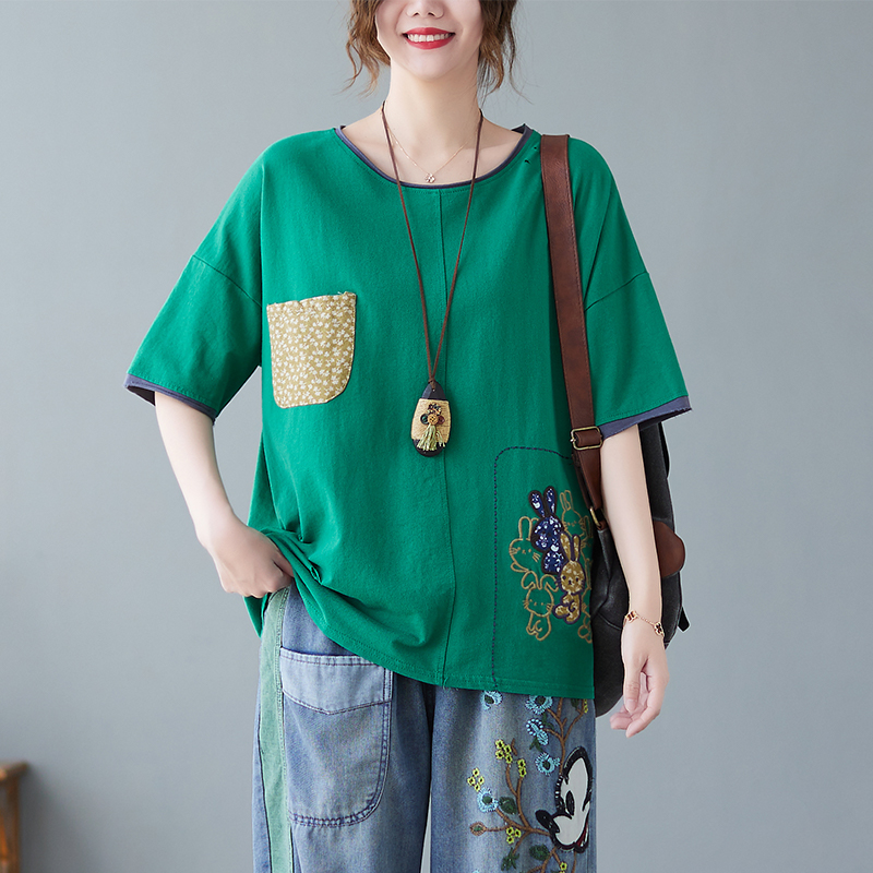 Embroidery thin T-shirt short sleeve loose tops