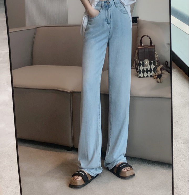 Light-blue summer slim show high straight pants jeans