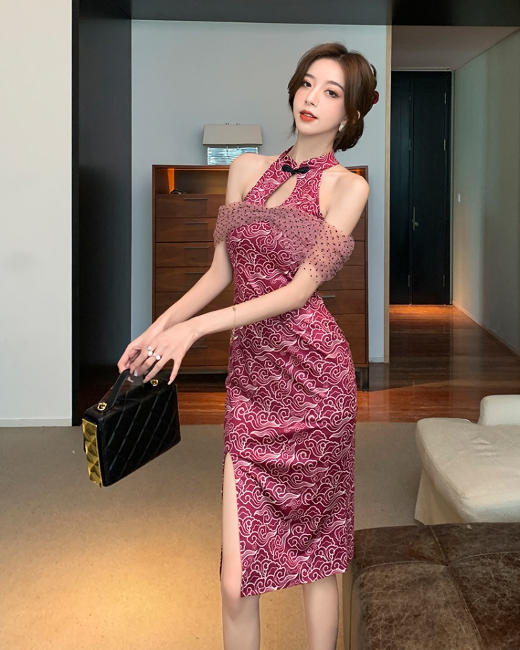 Strapless light long cheongsam retro banquet dress