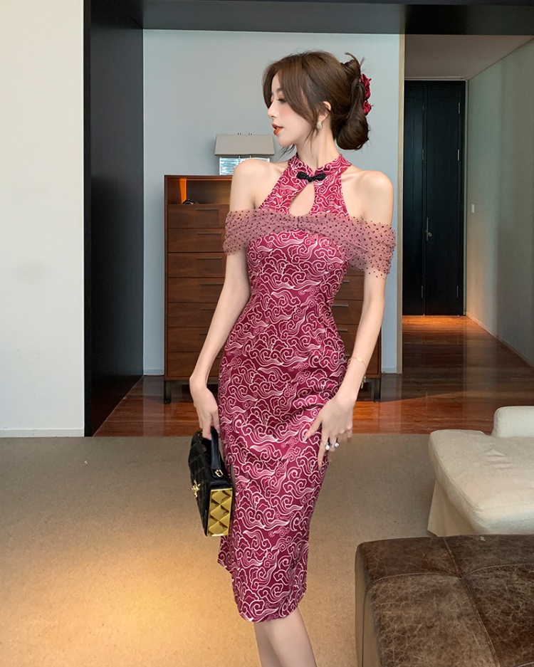 Strapless light long cheongsam retro banquet dress