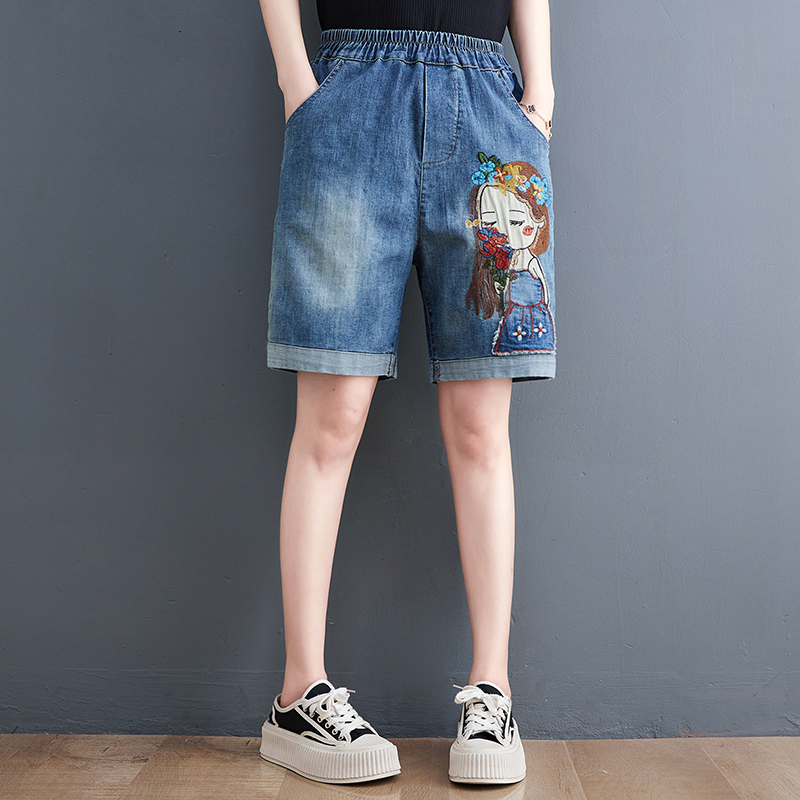 Large yard washed thin jeans summer Casual art shorts