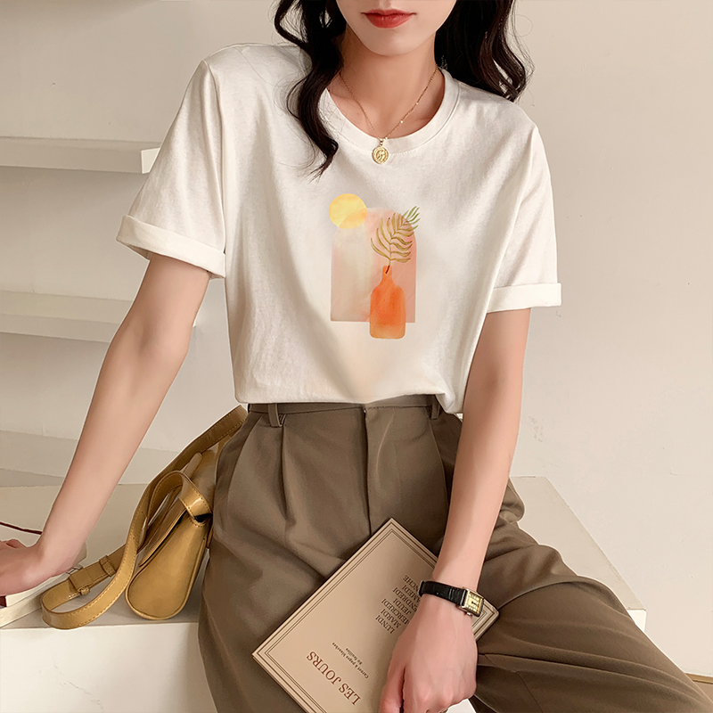 Pure cotton T-shirt white tops for women