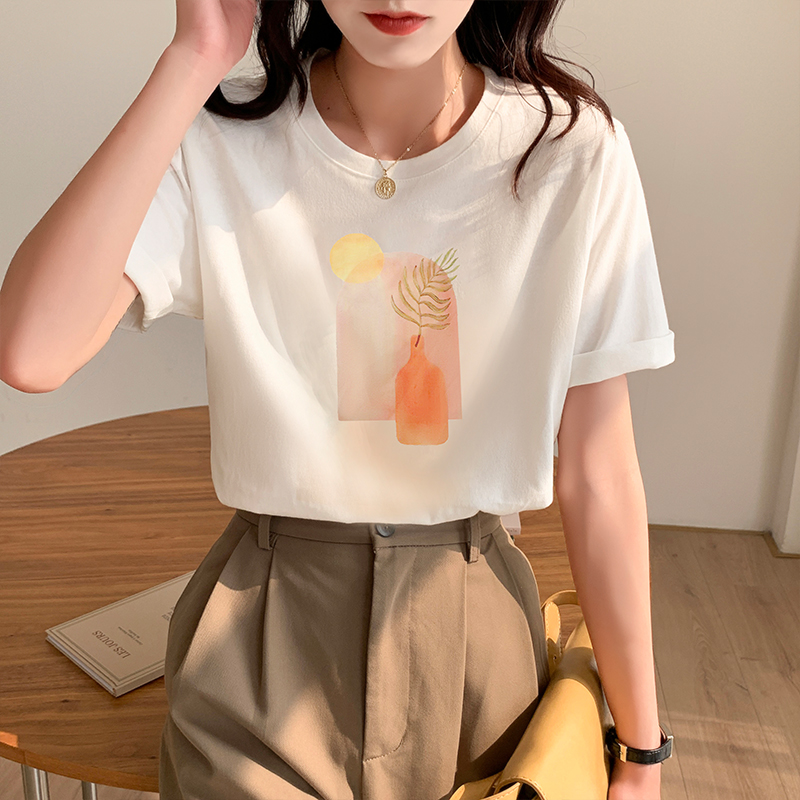 Pure cotton T-shirt white tops for women