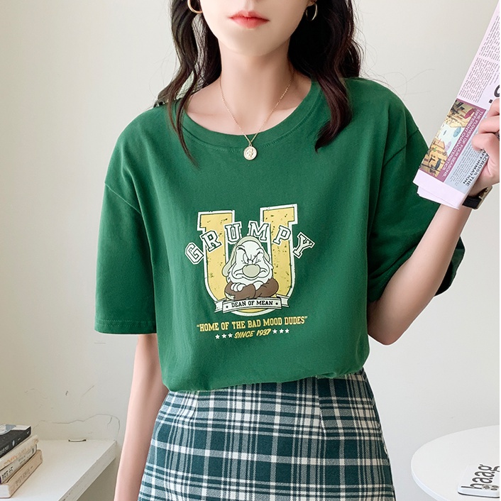 Printing pure cotton tops summer T-shirt for women