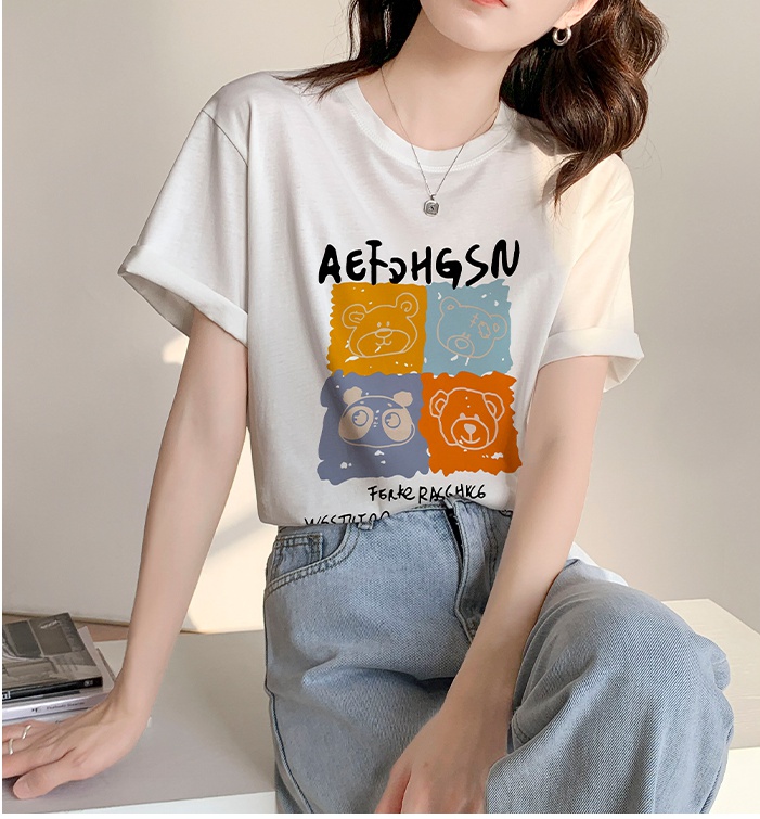 Short sleeve summer cartoon tops thin apricot T-shirt