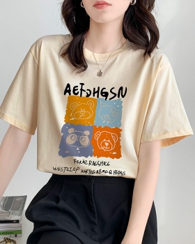 Short sleeve summer cartoon tops thin apricot T-shirt
