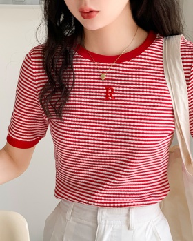 Embroidery mixed colors T-shirt summer tops for women