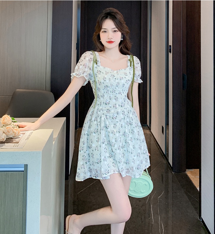 Temperament tender short sleeve floral colors dress for women