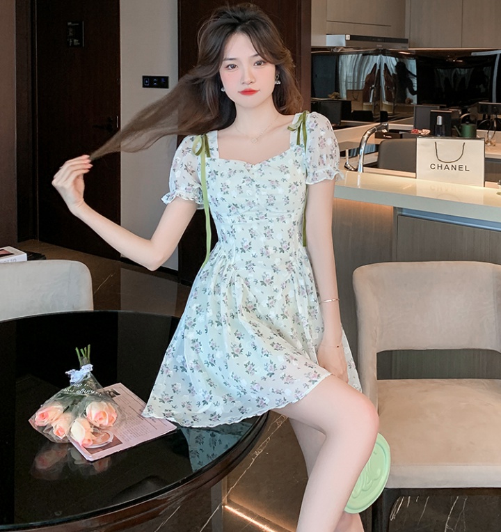 Temperament tender short sleeve floral colors dress for women