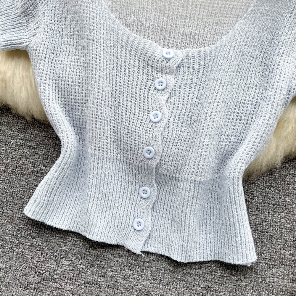 Pure square collar slim small shirt sweet temperament sweater