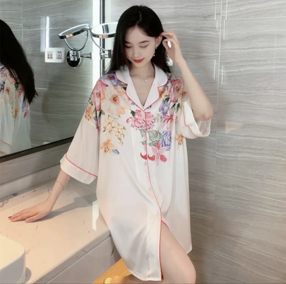 Loose summer night dress printing thin pajamas for women